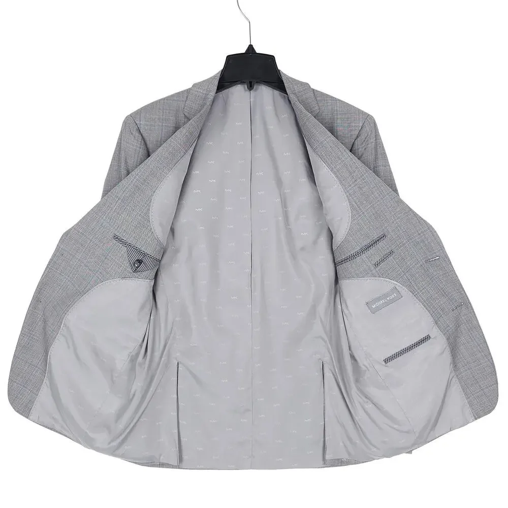 Michael Kors Mens Classic Fit Suit Jacket 38R Grey Blue Windowpane Stretch Wool